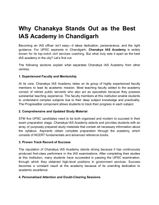 Why Chanakya Stands Out as the Best IAS Academy in Chandigarh