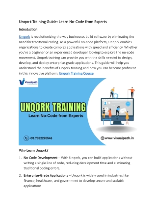 Best Unqork Training in India | Unqork Training Course