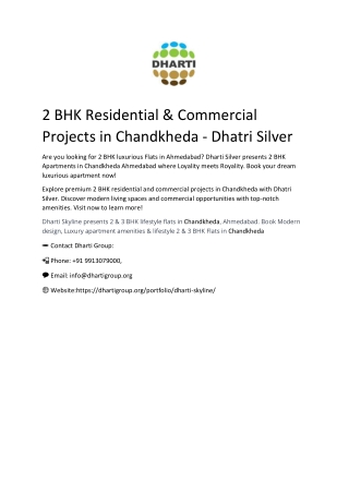 2 BHK Residential & Commercial Projects in Chandkheda - Dhatri Silver