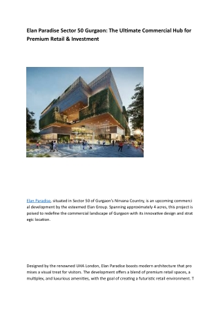 Elan Paradise Sector 50 Gurgaon: The Ultimate Commercial Hub for Premium Retail