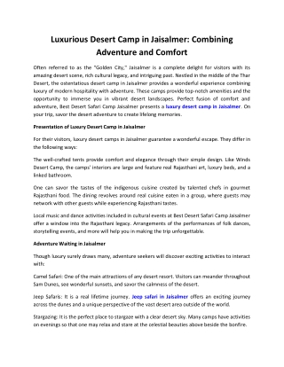 Swiss Tent In Jaisalmer - Best Desert Safari Camp Jaisalmer