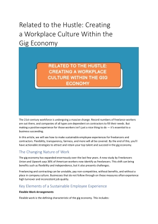 Related to the Hustle: Creating a Workplace Culture Within the Gig Economy