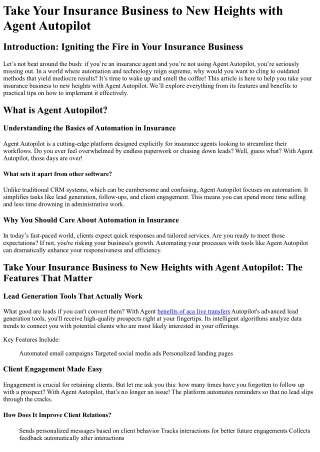 Take Your Insurance Business to New Heights with Agent Autopilot