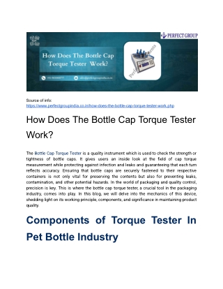 How Does The Bottle Cap Torque Tester Work?