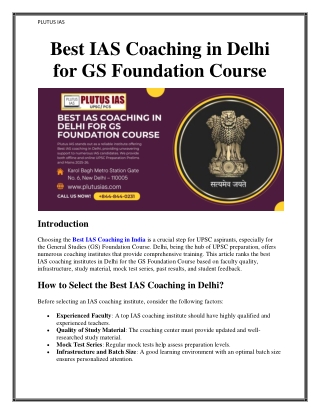 Best IAS Coaching in Delhi for GS Foundation Course