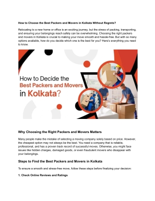 How to Choose the Best Packers and Movers in Kolkata Without Regrets