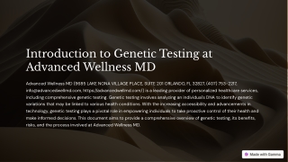 Introduction to Genetic Testing at Advanced Wellness MD