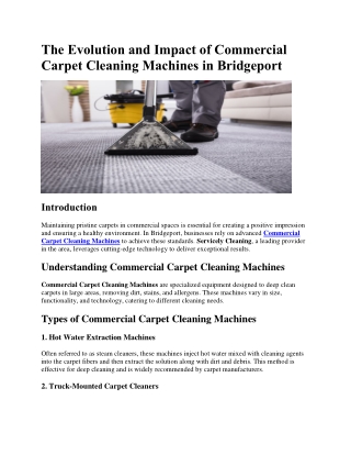 The Evolution and Impact of Commercial Carpet Cleaning Machines in Bridgeport