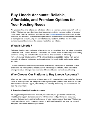 Buy Linode Accounts_ Reliable, Affordable, and Premium Options for Your Hosting Needs