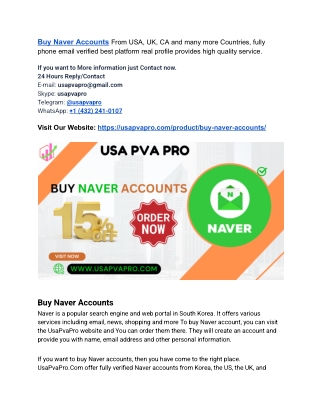 Buy Naver Accounts (Korean PVA Aged Accounts Available)