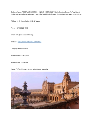FOR SPANISH CITIZENS -   INDIAN ELECTRONIC VISA  Indian Visa Center for Tourist