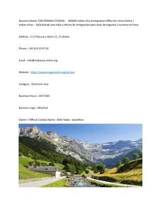 FOR SPANISH CITIZENS -   INDIAN Indian Visa Immigration Office for eVisa Online