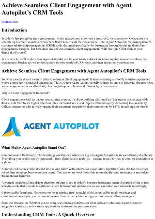 Achieve Seamless Client Engagement with Agent Autopilot’s CRM Tools