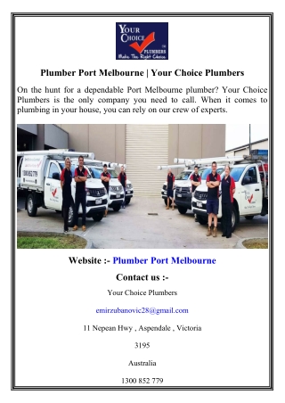 Plumber Port Melbourne   Your Choice Plumbers