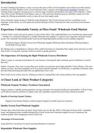 Experience Unbeatable Variety at Pitco Foods' Wholesale Food Market