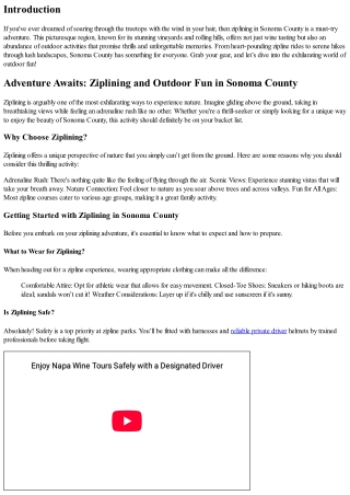 Adventure Awaits: Ziplining and Outdoor Fun in Sonoma County