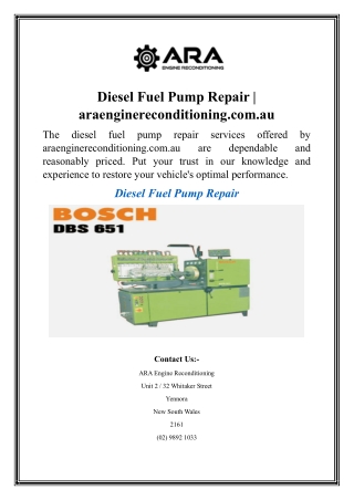 Diesel Fuel Pump Repair  araenginereconditioning.com.au