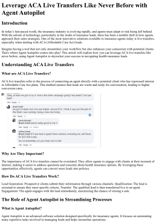 Leverage ACA Live Transfers Like Never Before with Agent Autopilot