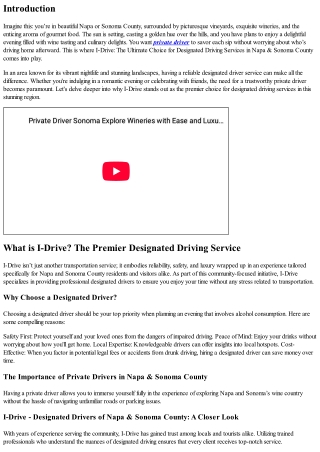 I-Drive: The Ultimate Choice for Designated Driving Services in Napa & Sonoma Co