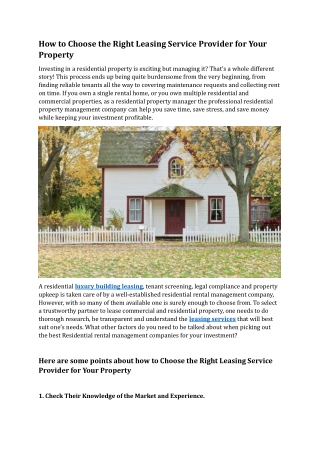 How to Choose the Right Leasing Service Provider for Your Property