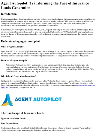 Agent Autopilot Transforming the Face of Insurance Leads Generation