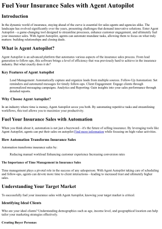 Fuel Your Insurance Sales with Agent Autopilot