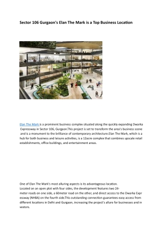 Elan The Mark Sector 106 Gurgaon – A Premier Commercial Destination