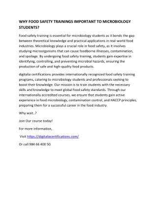 WHY FOOD SAFETY TRAININGS IMPORTANT TO MICROBIOLOGY STUDENTS