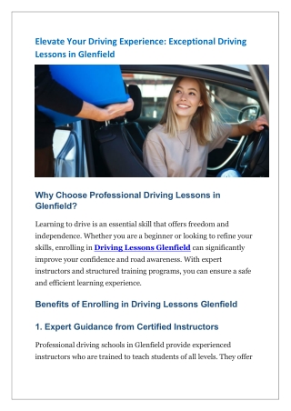 Elevate Your Driving Experience-Exceptional Driving Lessons in Glenfield