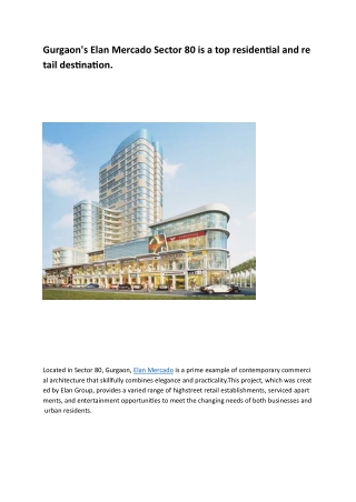 Elan Mercado Sector 80 Gurgaon – A Premier Retail & Residential Destination