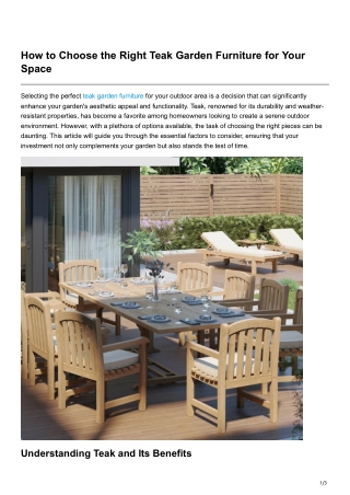 How to Choose the Right Teak Garden Furniture for Your Space