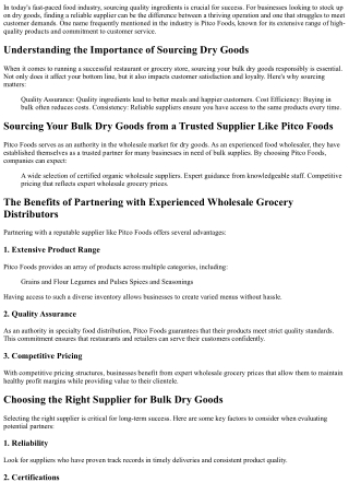 Sourcing Your Bulk Dry Goods from a Trusted Supplier Like Pitco Foods