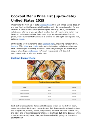 Cookout Menu Price List (up-to-date) United States 2025