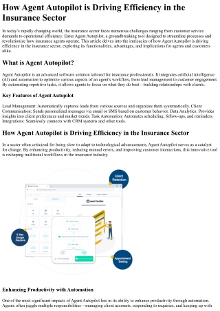 How Agent Autopilot is Driving Efficiency in the Insurance Sector