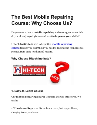 The Best Mobile Repairing Course-why choose us