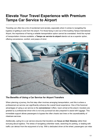 Elevate Your Travel Experience with Premium Tampa Car Service to Airport