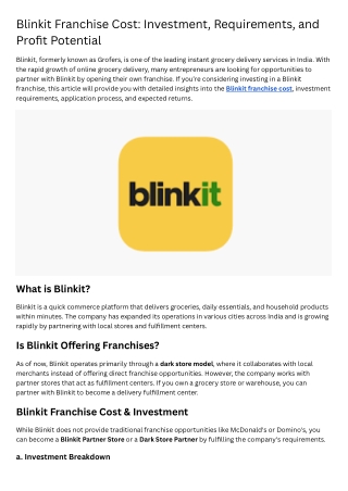 Blinkit Franchise Cost