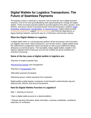 Digital Wallets for Logistics Transactions
