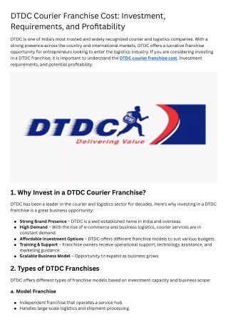 DTDC Courier Franchise Cost