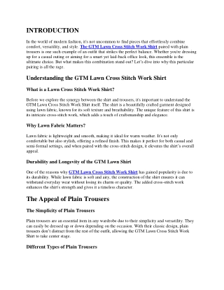 GTM Lawn Cross Stitch Work Shirt paired with plain trousers