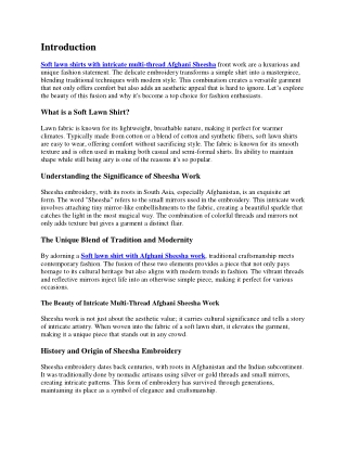 Soft lawn shirts with intricate multi-thread Afghani Sheesha