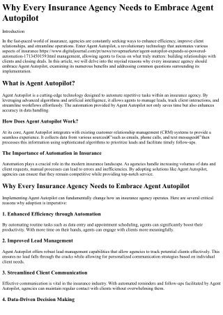 Why Every Insurance Agency Needs to Embrace Agent Autopilot
