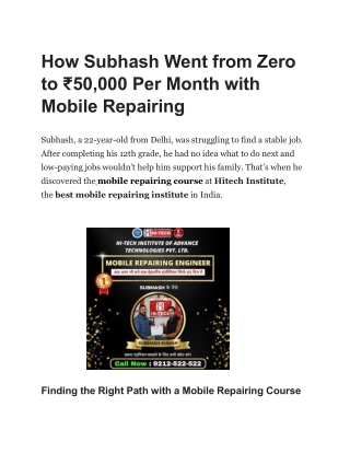 How Subhash Went from Zero to ₹50,000 Per Month with Mobile Repairing