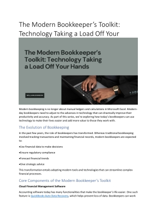 The Modern Bookkeeper’s Toolkit: Technology Taking a Load Off Your Hands
