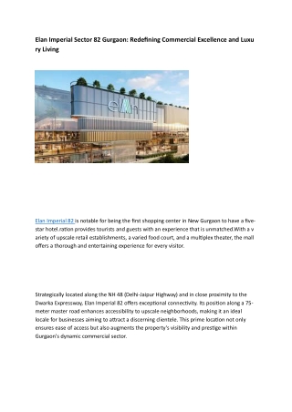 Elan Imperial Sector 82 Gurgaon: Redefining Luxury Living and Commercial