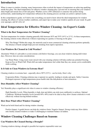 Ideal Temperatures for Effective Window Cleaning: An Expert's Guide