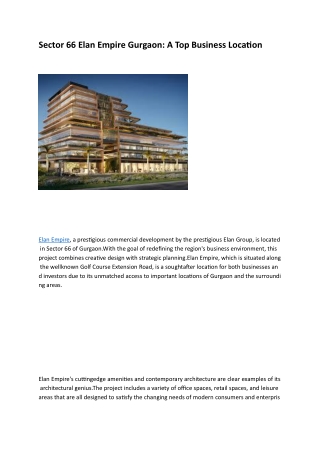 Elan Empire Sector 66 Gurgaon: A Premier Commercial Destination