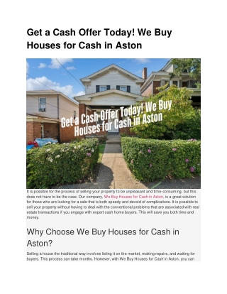 Get a Cash Offer Today! We Buy Houses for Cash in Aston