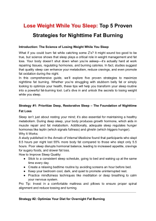 Lose Weight While You Sleep: Top 5 Proven Strategies for Nighttime Fat Burning