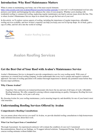“Get the Best Out of Your Roof with Avalon’s Maintenance Service”